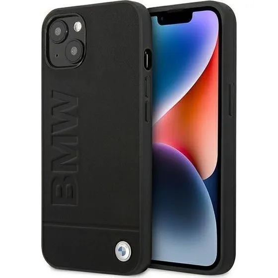 BMW iPhone 14 Plus Etui i sort læder med Leather Stamp