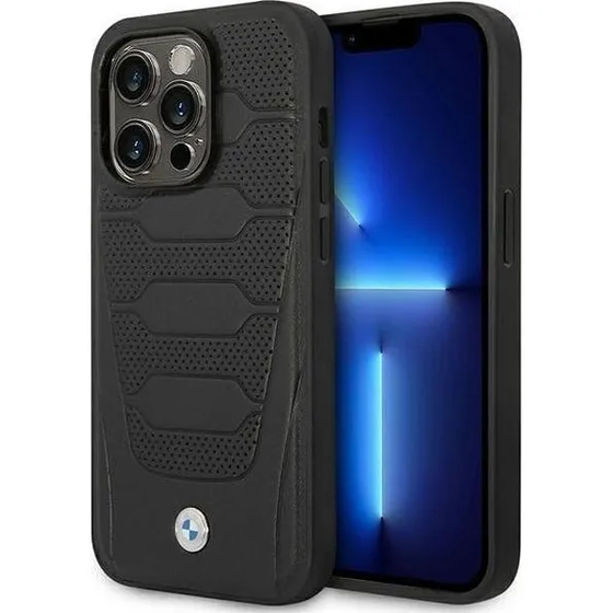 BMW iPhone 14 Pro Max Cover - Leather Seats Pattern MagSafe Black