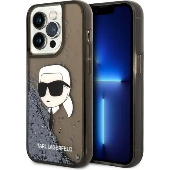 Karl Lagerfeld iPhone 14 Pro Hardcase - Black Glitter Karl Head