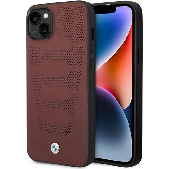 BMW iPhone 14/15/13 Cover - Burgundy Leather Seats Pattern