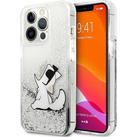 Karl Lagerfeld Liquid Glitter Choupette Fun til iPhone 13 Pro Max - Silver