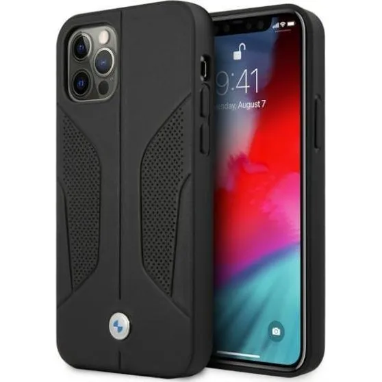 BMW Leather Perforated Sides Case til iPhone 12 / 12 Pro - Sort