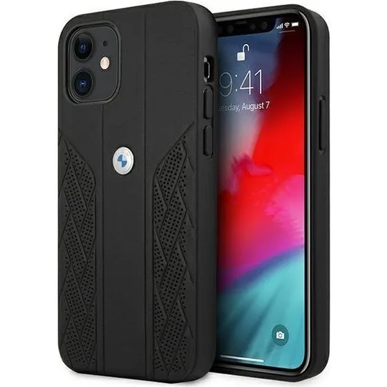 BMW Leather Curve Perforate Case til iPhone 12 mini - Sort