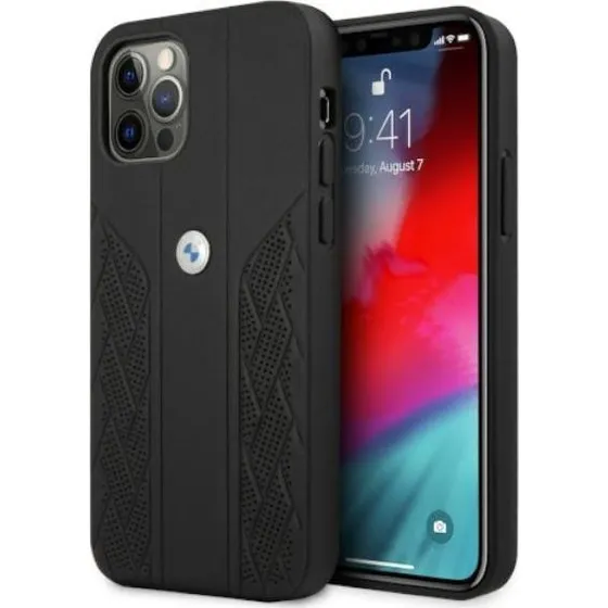 BMW Leather Curve Perforate Case til iPhone 12 / 12 Pro - Sort
