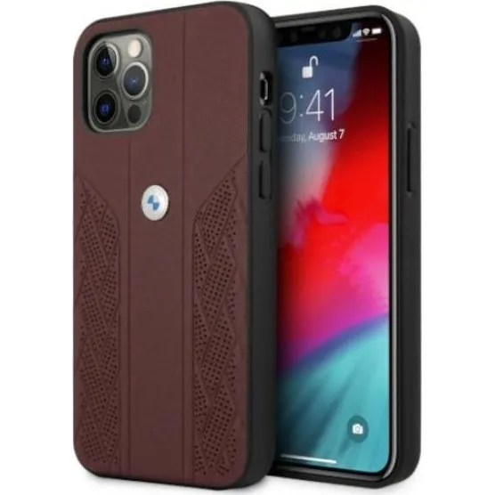 BMW Leather Curve Perforate Case til iPhone 12 / 12 Pro - Rød