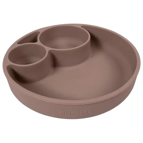Filibabba Silikone Tallerken Ruminddelt Warm Grey (1 stk)