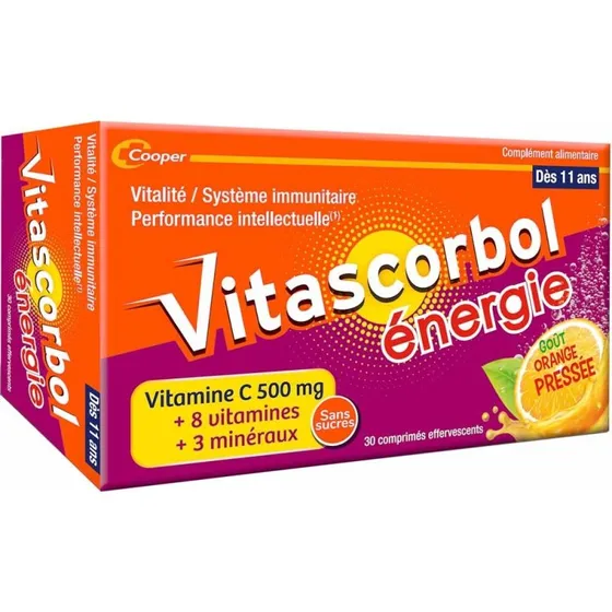 Vitascorbol Energie brusetabletter med appelsinsmag, 30 stk.