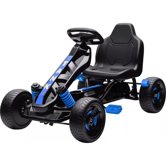 Gokart med pedaler til børn, blå, med bremse og frihjul