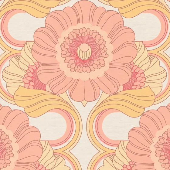 Profhome Retro Tapet 395305-GU – Blomstret i støvet pink & okker