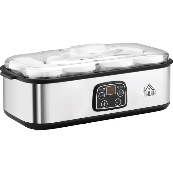 Yoghurtmaskine 25W med LCD-skærm, 8 glas, Sølv