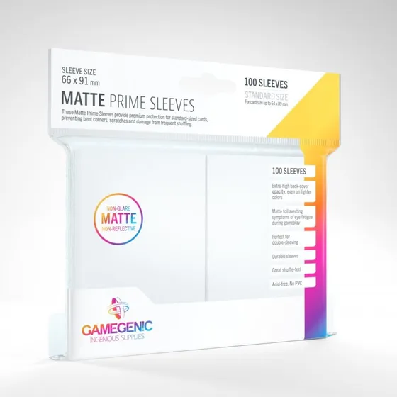 GameGenic Matte Prime Sleeves - 100 stk. Anti-Glare - Hvid