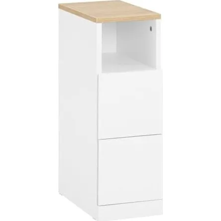 SoBuy Smalt natbord 20x35x60cm hvid med skuffer og hylder