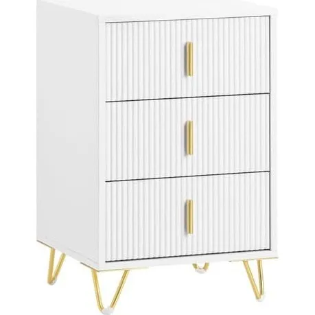 SoBuy Smalt natbord 40x40x63cm – 3 skuffer | Hvid/Guld FBT115-L-W
