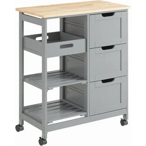 SoBuy Køkkenvogn med 3 skuffer & bakke – Grå 67x37x84cm FKW79-HG