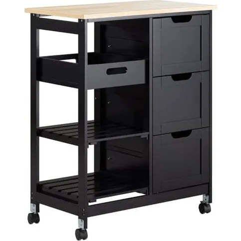 SoBuy Køkkenvogn med 3 skuffer & bakke - Sort - 67x37x84cm FKW79-SCH