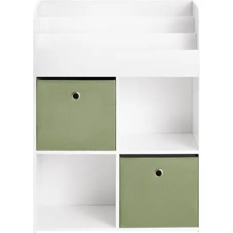 SoBuy Børne bogreol 60x34x80cm - Hvid/Grøn med 2 kurve KMB79-W