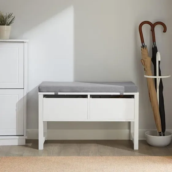 SoBuy Skobænk med hynde & 2 skuffer, hvid 72x30x46cm FSR88-W