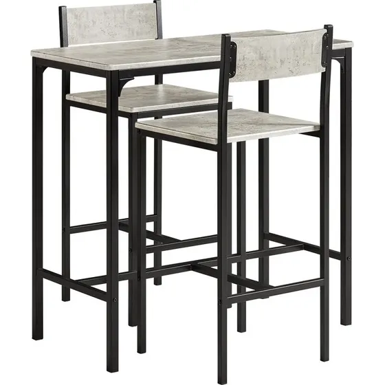 SoBuy Barbord med 2 barstole i industrielt design, Betongrå OGT03-HG