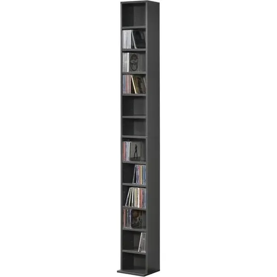 [en.casa] CD- og DVD-hylde i mørkegrå - 175x20x20 cm