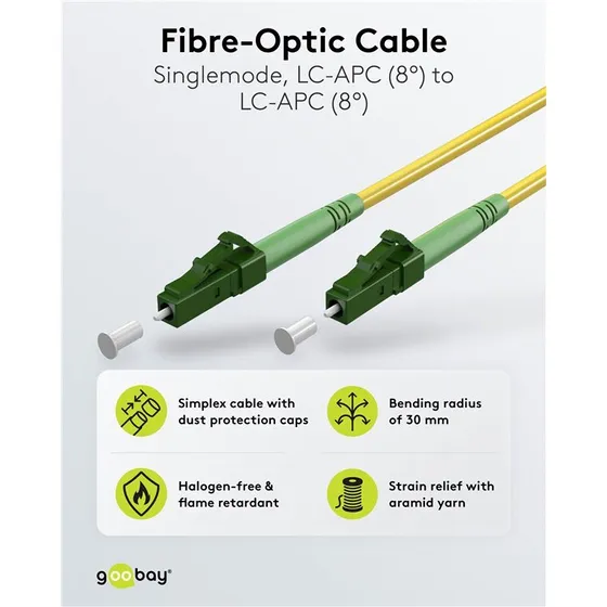 Goobay FTTH fiberkabel OS2 singlemode 1 m LC-APC gul (simplex)