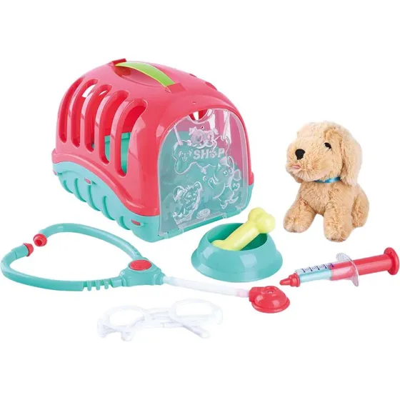 PLAY Animal Travel Cage med Plys Hund - 7 dele