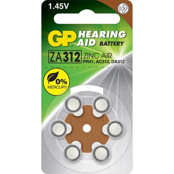 GP Batteries ZA312 høreapparatbatterier, 1,45V (Brun) - 6 stk.