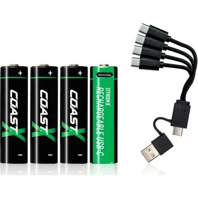 COAST 1,5V AA USB-C Genopladelige Batterier (4 stk. inkl. kabel)
