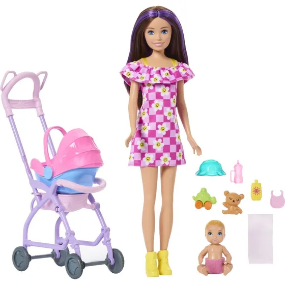 Barbie Babysitting Skipper legesæt - 30 cm dukke og 9 dele