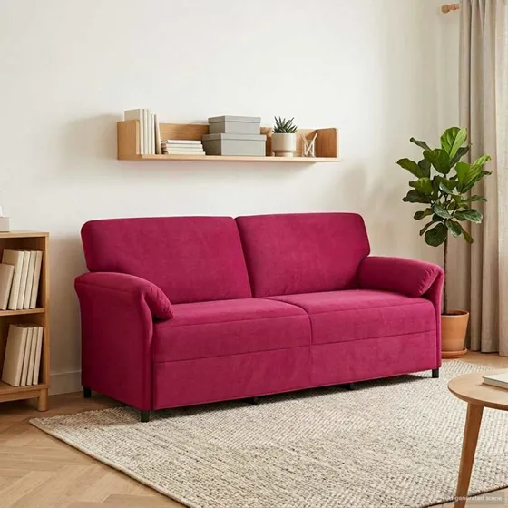 vidaXL 3-personers sofa i vinrød fløjl, 198 x 83 x 95 cm