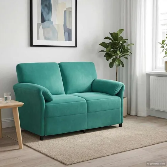 vidaXL 2-personers sofa i turkis fløjl, 138 x 83 x 95 cm