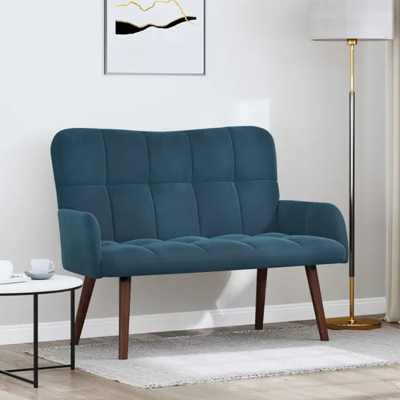 vidaXL 2-personers sofa i blå fløjl - 115 x 61 x 87 cm