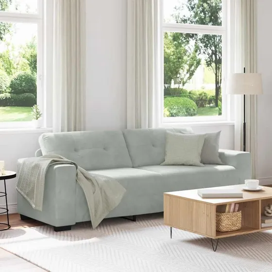 vidaXL 3-personers sofa i lysegrå fløjl, 220x78x80 cm