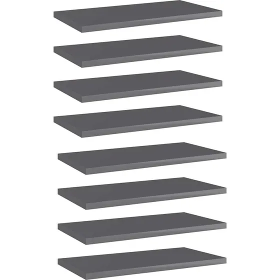 vidaXL Boghylder 8 stk. 40x20x1,5 cm - Grå Højglans