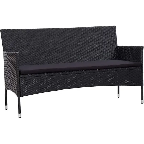 vidaXL 3-personers havesofa med hynder i polyrattan, sort