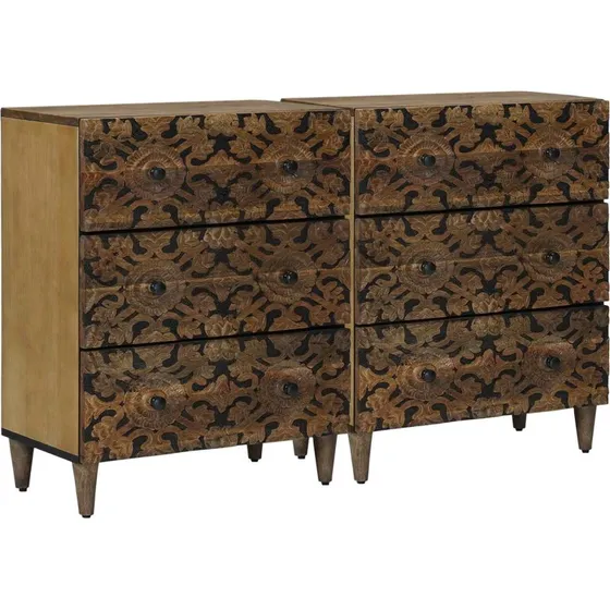 vidaXL Sideboard 2 stk. 60 x 33,5 x 75 cm i massivt mangotræ, Brun