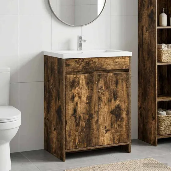 vidaXL Badeværelsesskab Under Vask i Røget Eg - 56 x 37,5 x 81 cm