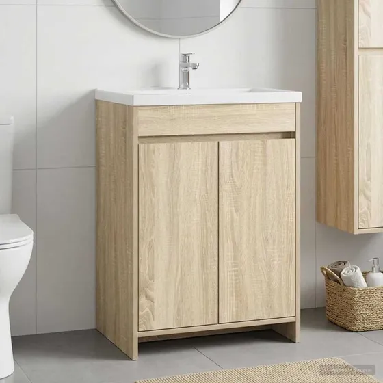 vidaXL Badeværelsesunderskab Sonoma-eg 56 x 37,5 x 81 cm