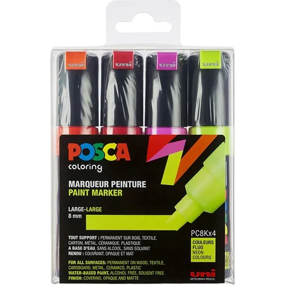 Uni Posca Neon Tuscher PC8K - 4 stk. med 8mm spids