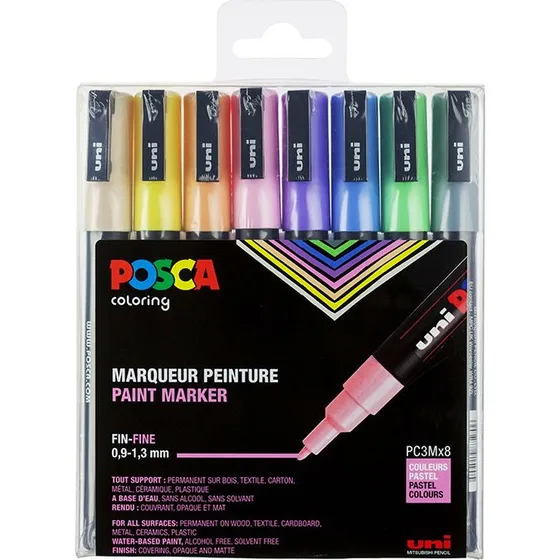 Uni Posca PC3M Pastel Tuscher - Sæt med 8 stk.