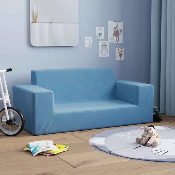 vidaXL 2-personers børnesofa i blødt plys - blå