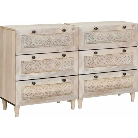 vidaXL Sideboard 2 stk. 120x33,5x75 cm i massivt mangotræ, hvid