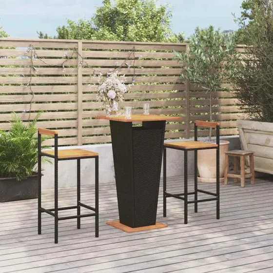 vidaXL Barsæt til haven 3 dele i sort polyrattan og akacietræ