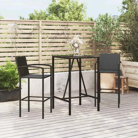 vidaXL Barsæt til haven 3 dele i sort polyrattan