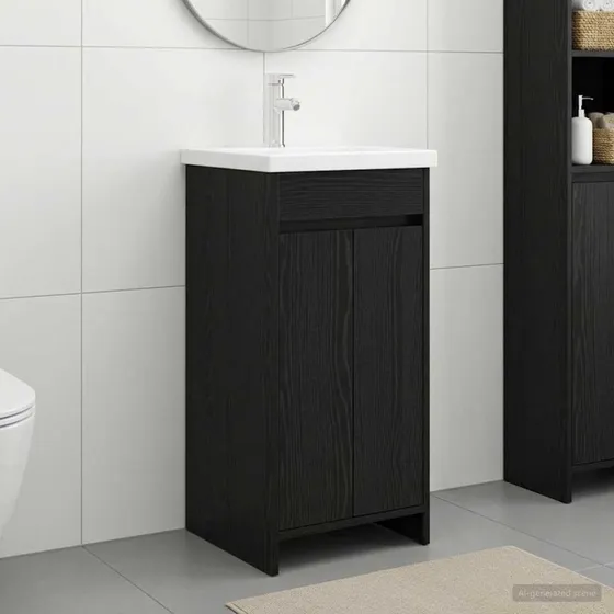 vidaXL Badeværelsesvask Sort Eg 42 x 40 x 84,5 cm