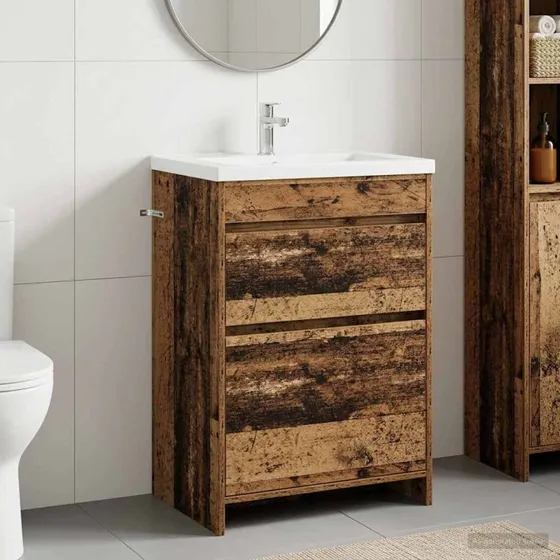 vidaXL Badeværelsesskab Under Vask - Gammelt Træ - 56 x 37,5 x 81 cm