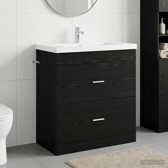 vidaXL Badeværelsesskab under vask i sort eg, 78,5 x 37,5 x 81 cm