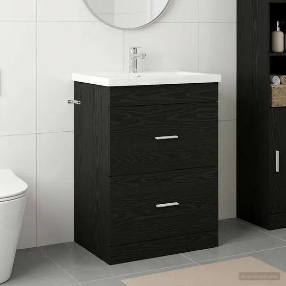 vidaXL Badeværelsesskab under vask, Sort eg, 56 x 37,5 x 81 cm