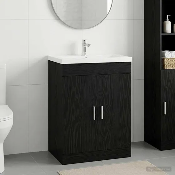 vidaXL Badeværelse Under Vask Skab - Sort Eg - 56 x 37,5 x 81 cm
