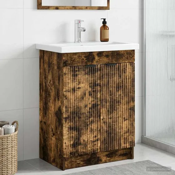 vidaXL Badeværelsesskab under vask i røget eg, 56 x 37,5 x 81 cm