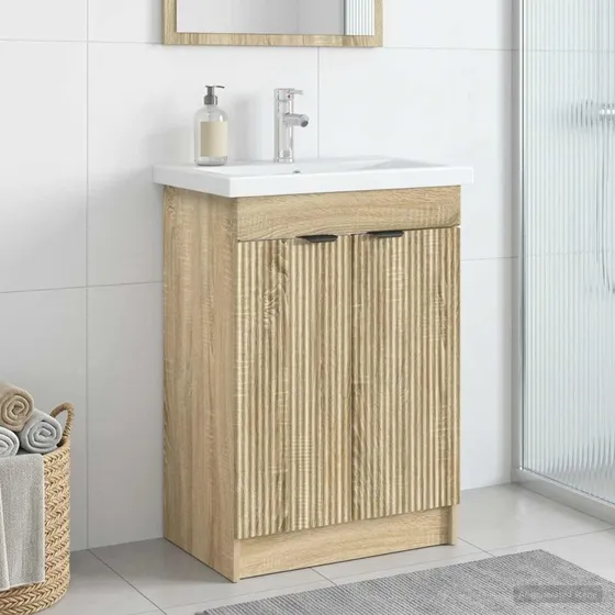 vidaXL Badeværelsesskab Sonoma-eg 56 x 37,5 x 81 cm
